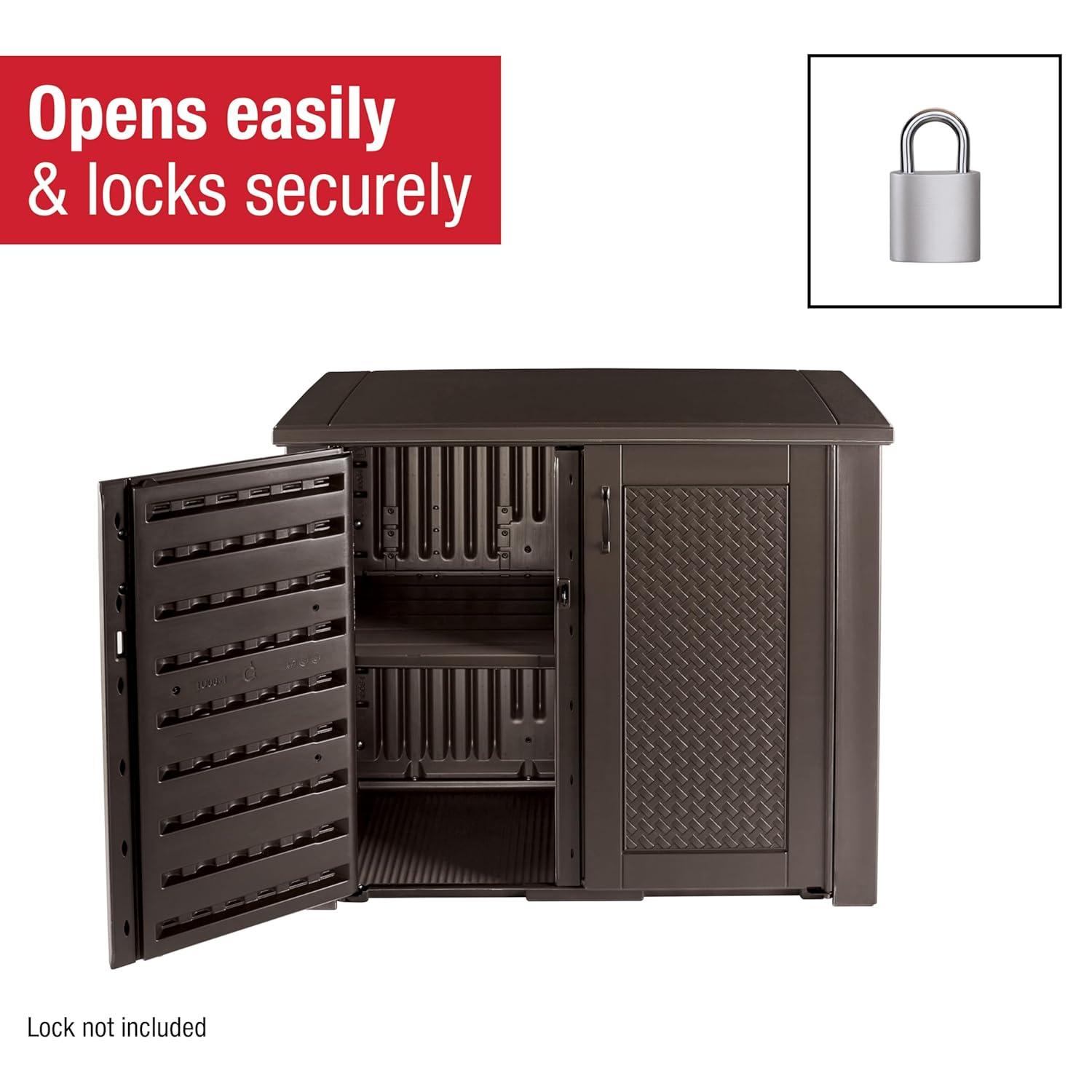 Rubbermaid Patio Chic Outdoor Resin Storage Cabinet, 123 Gallons, Dark Teak