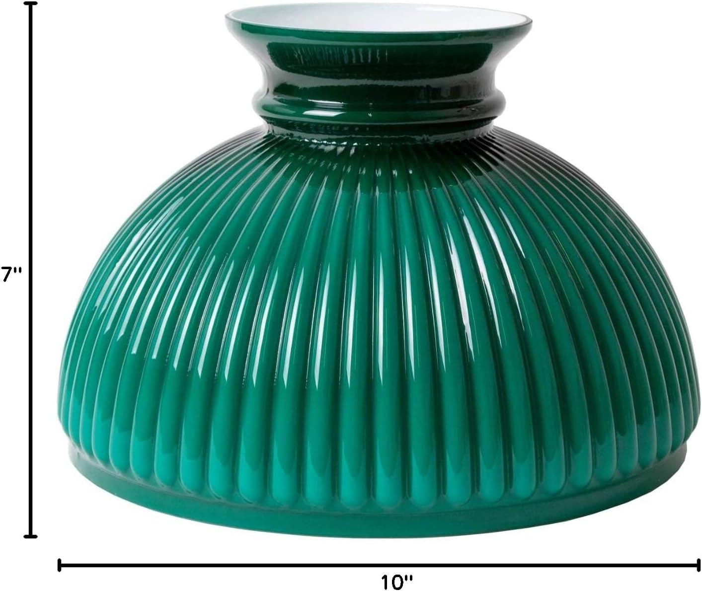 Aladdin Green Ribbed Glass Oil Lamp Shade, Elegant Vintage-Style Shade for Oil Lamps, Fits Aladdin Lamps, Adds Warmth and Charm to Home Decor, 10 inch