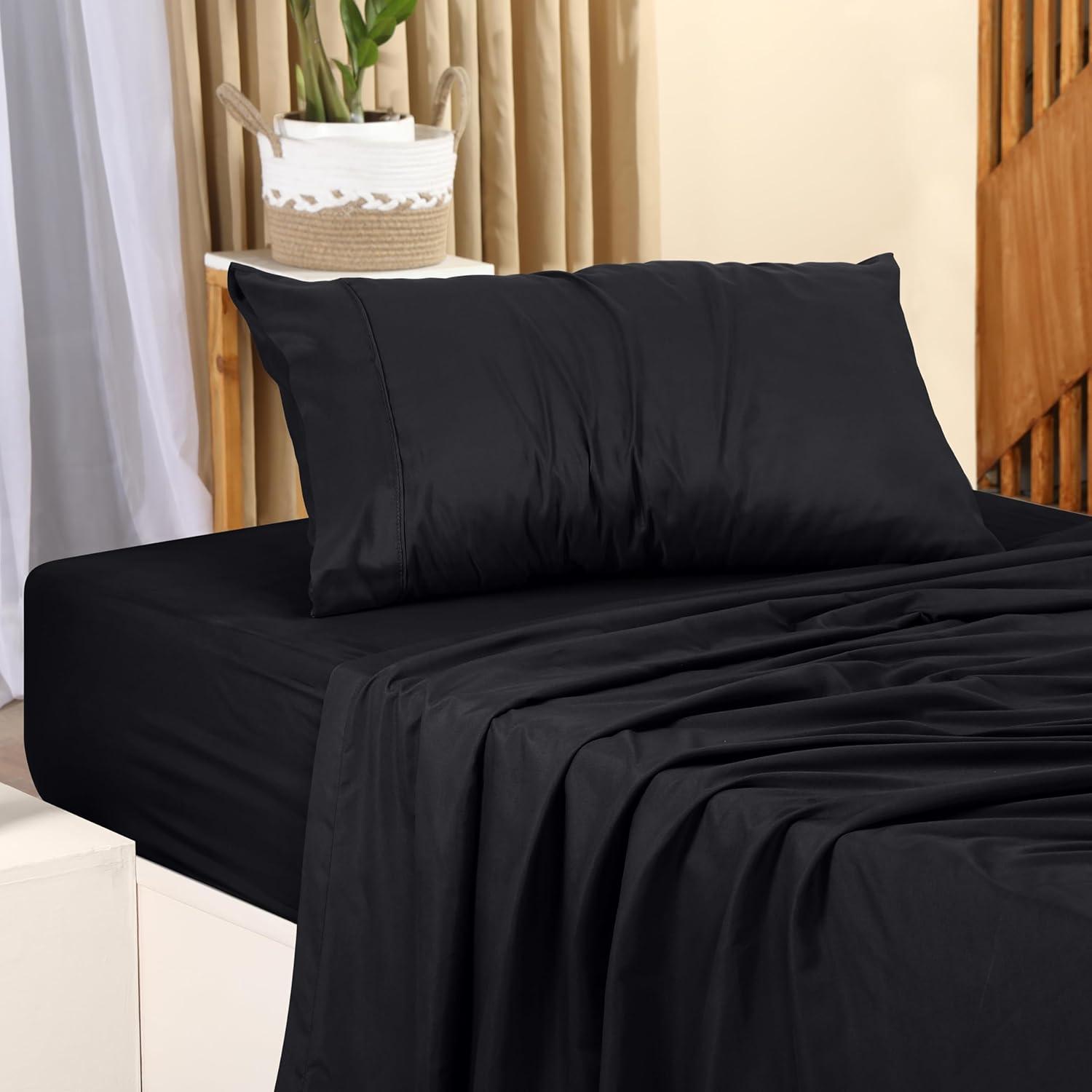 Utopia Bedding Twin Sheet Set – 3 Piece Bed Sheets for Twin Size Bed, Soft and Breathable Microfiber, Includes 1 Fitted Sheet, 1 Flat Sheet and 1 Pillowcase (Black)