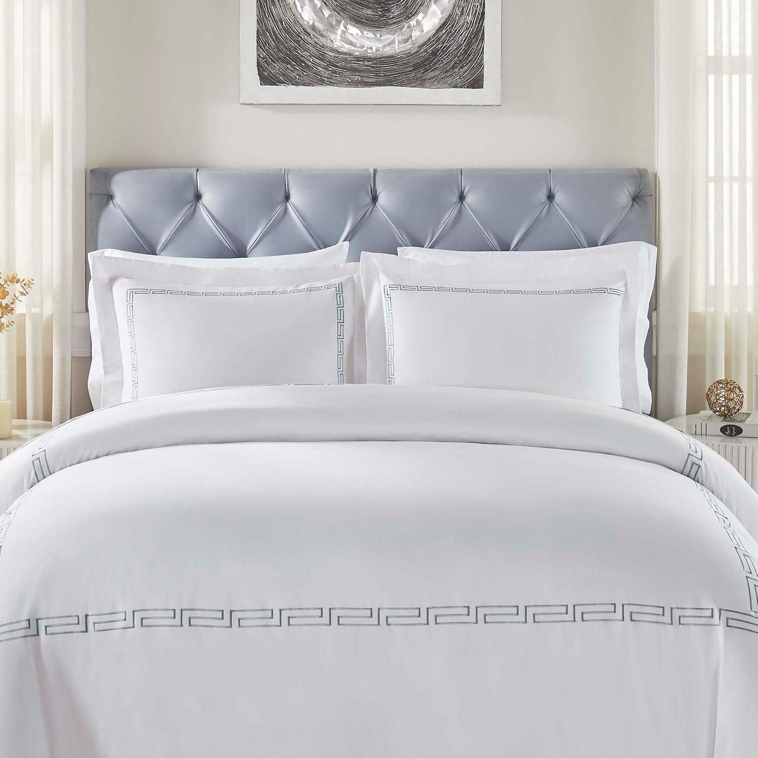 Superior Harrison Cotton Greek Key Embroidered 3 Piece Duvet Cover Set by Superior