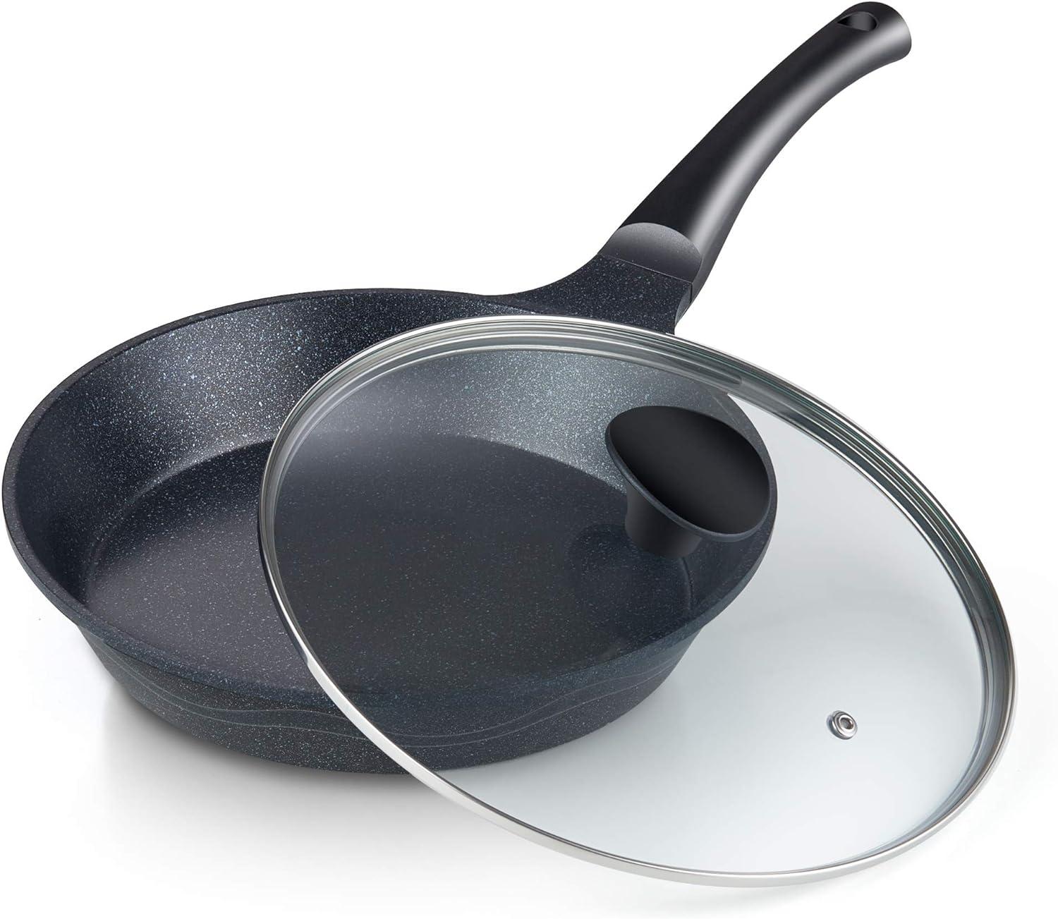 10.5-Inch Black Nonstick Aluminum Sauté Pan with Lid