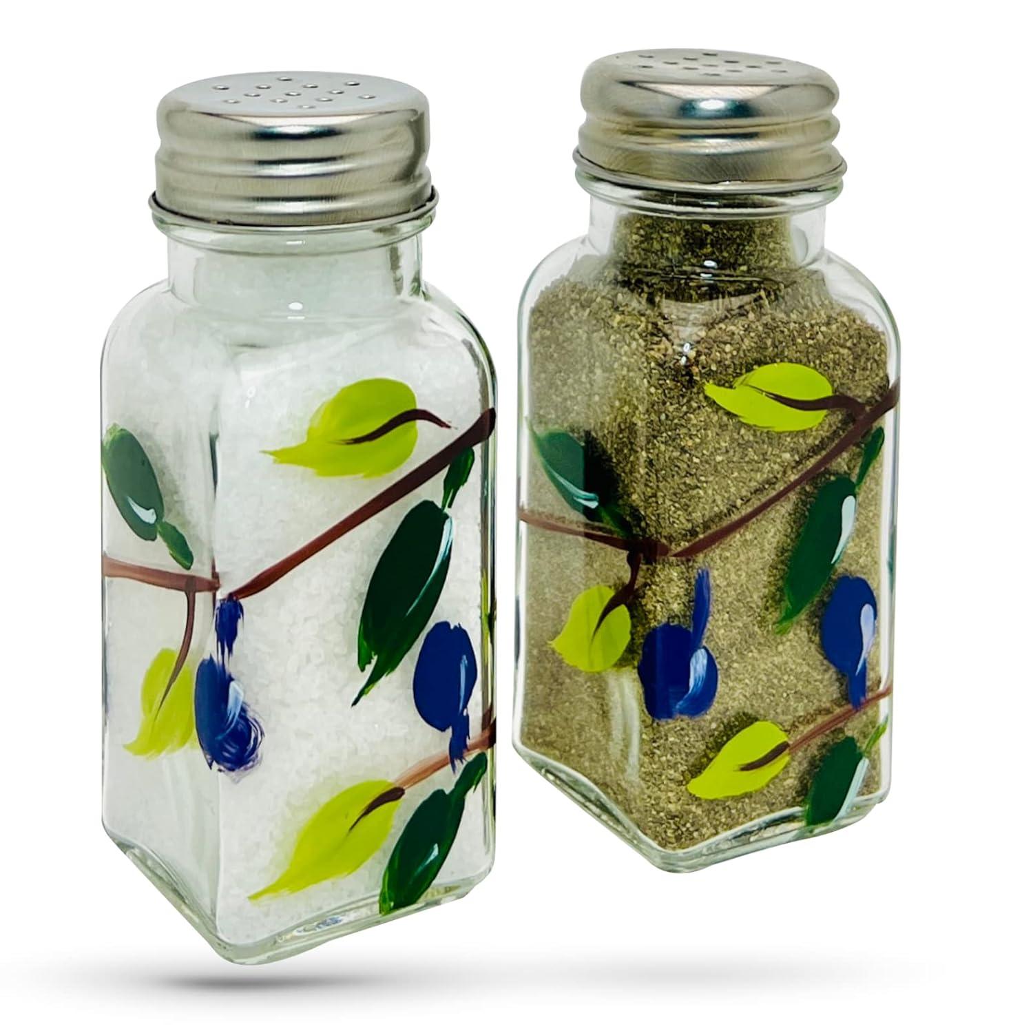 Hand Painted Glass Olive Branch Salt and Pepper Shakers Set