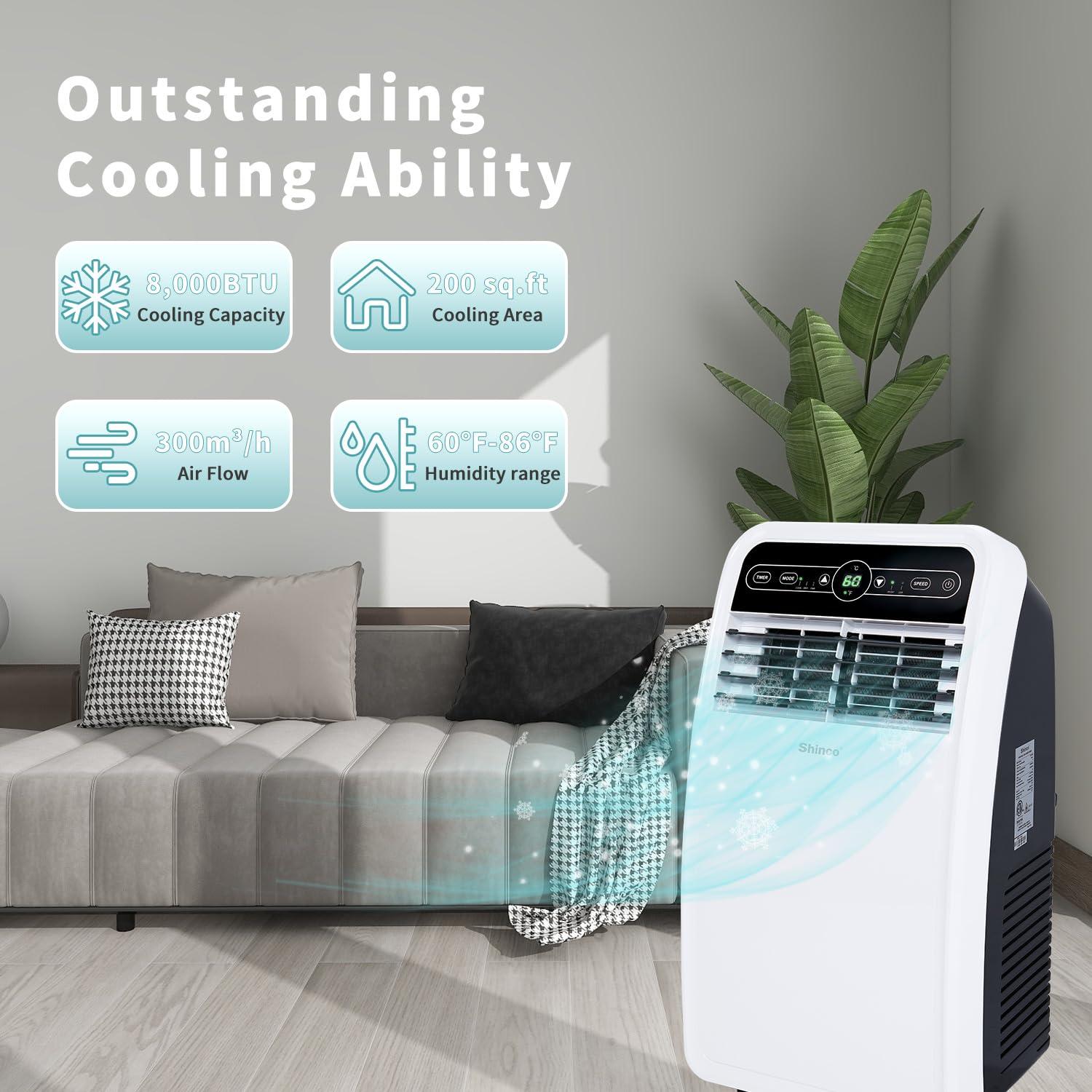 Shinco Shinco 8,000 BTU(ASHRAE) Portable Air Conditioner with Remote