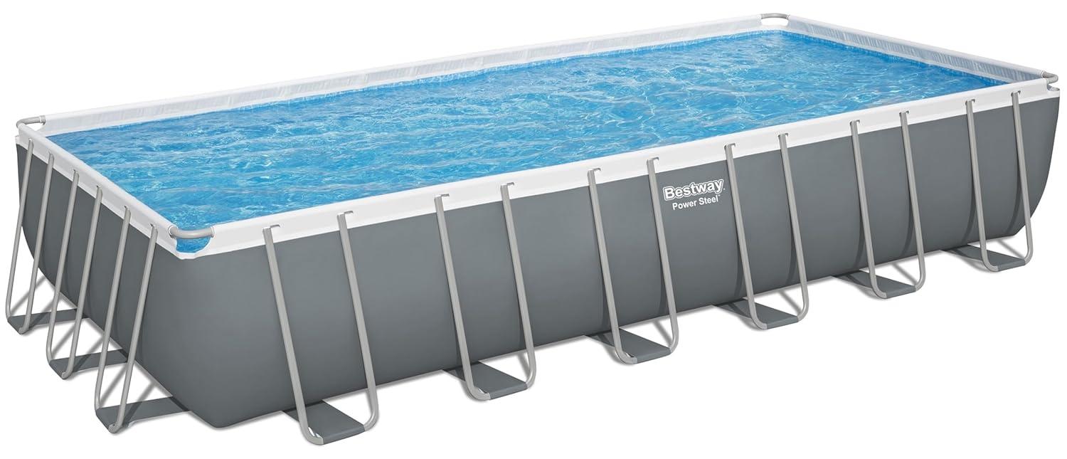 Bestway 24-ft x 12-ft x 52-in Metal frame Rectangle Above-Ground Pool with Filter Pump with Pool Cover with Ladder