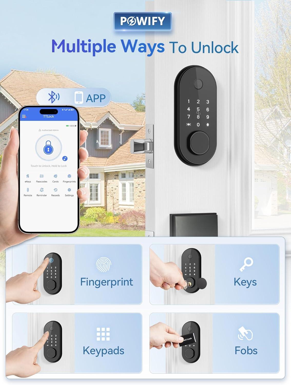 Smart Lock, Fingerprint Door Lock, Electronic Door Lock, Touchscreen Keypad Deadbolt, Black