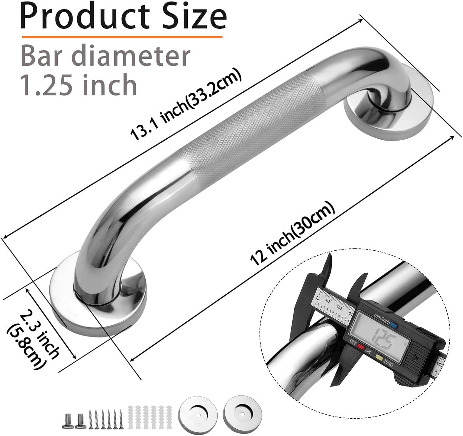 12-Inch Silver Stainless Steel Anti-Slip Shower Grab Bar Set