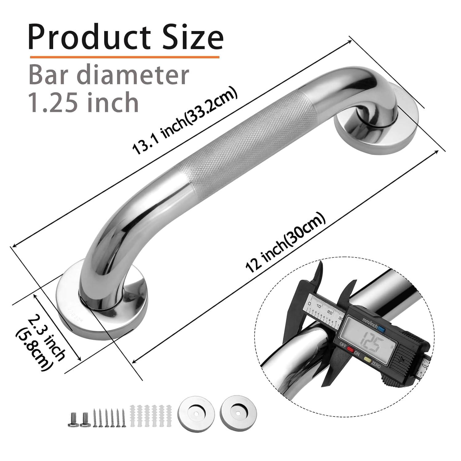 12-Inch Silver Stainless Steel Anti-Slip Shower Grab Bar Set