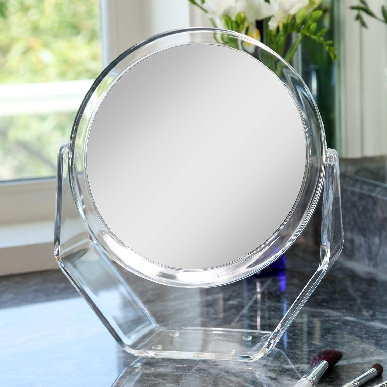 Clear Acrylic Round Swivel Vanity Mirror with 7X/1X Magnification
