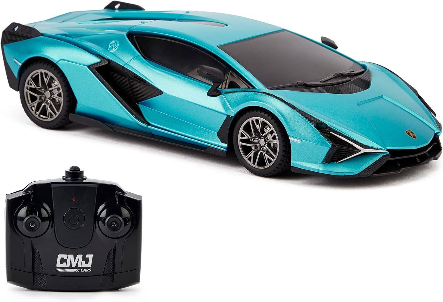 CMJ RC Cars: Lamborghini Sián FKP 37 - Blue - 1:24 Scale, 2.4GHz, LED Headlights