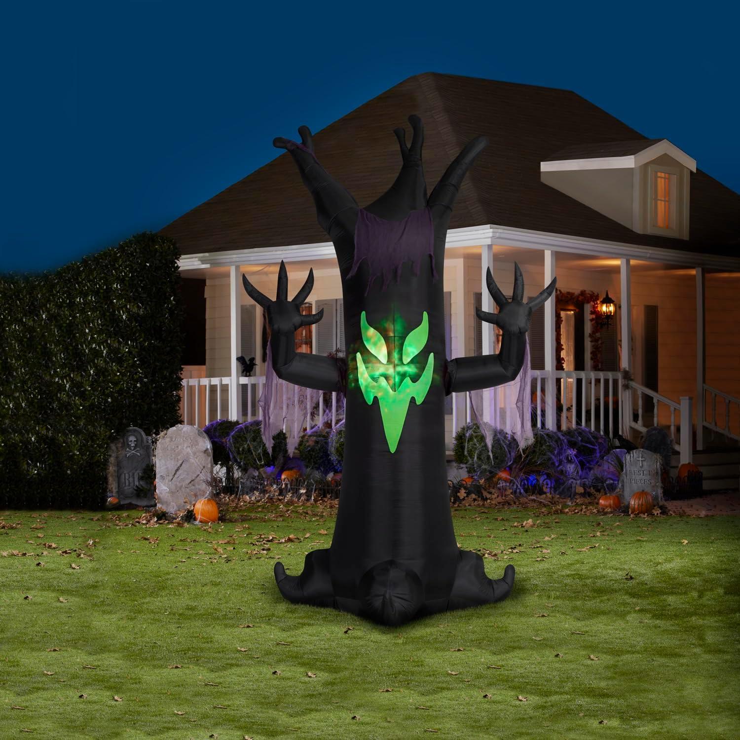 Gemmy Giant Animated Airblown Inflatable Scary Tree with Fire & Ice Light Effect, 10.5 ft Tall