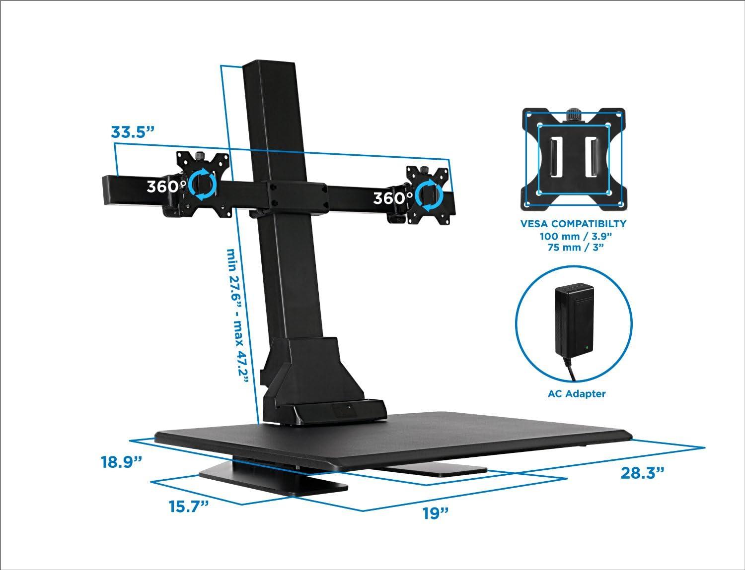 Black Steel Adjustable Dual Monitor Standing Desk Converter