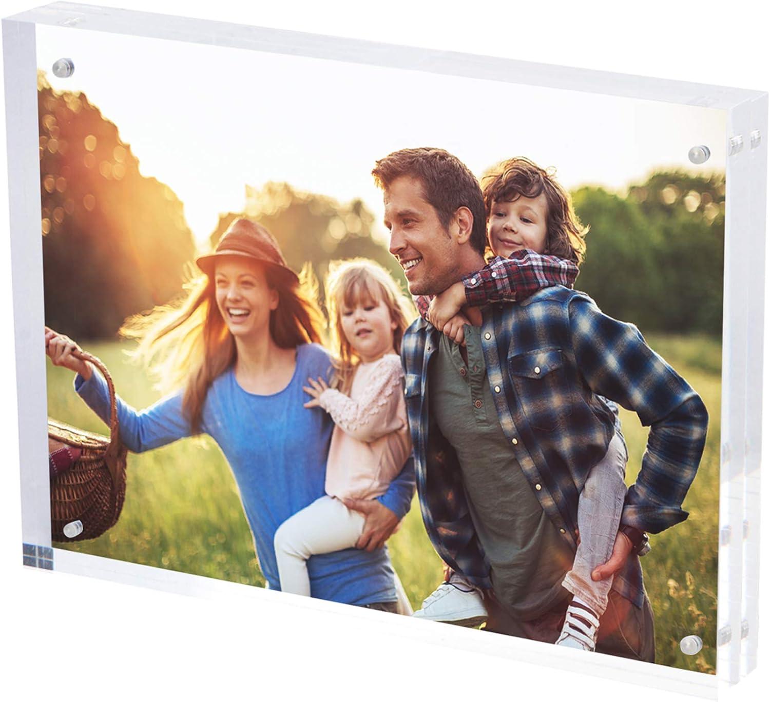 SimbaLux Magnetic Acrylic Photo Frame 8 in x 10 in Free-Standing Clear Desktop Floating Display with UV Protection