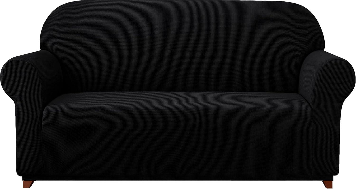 Subrtex Stretch 1-Piece Textured Grid Slipcover Sofa Cover, Black