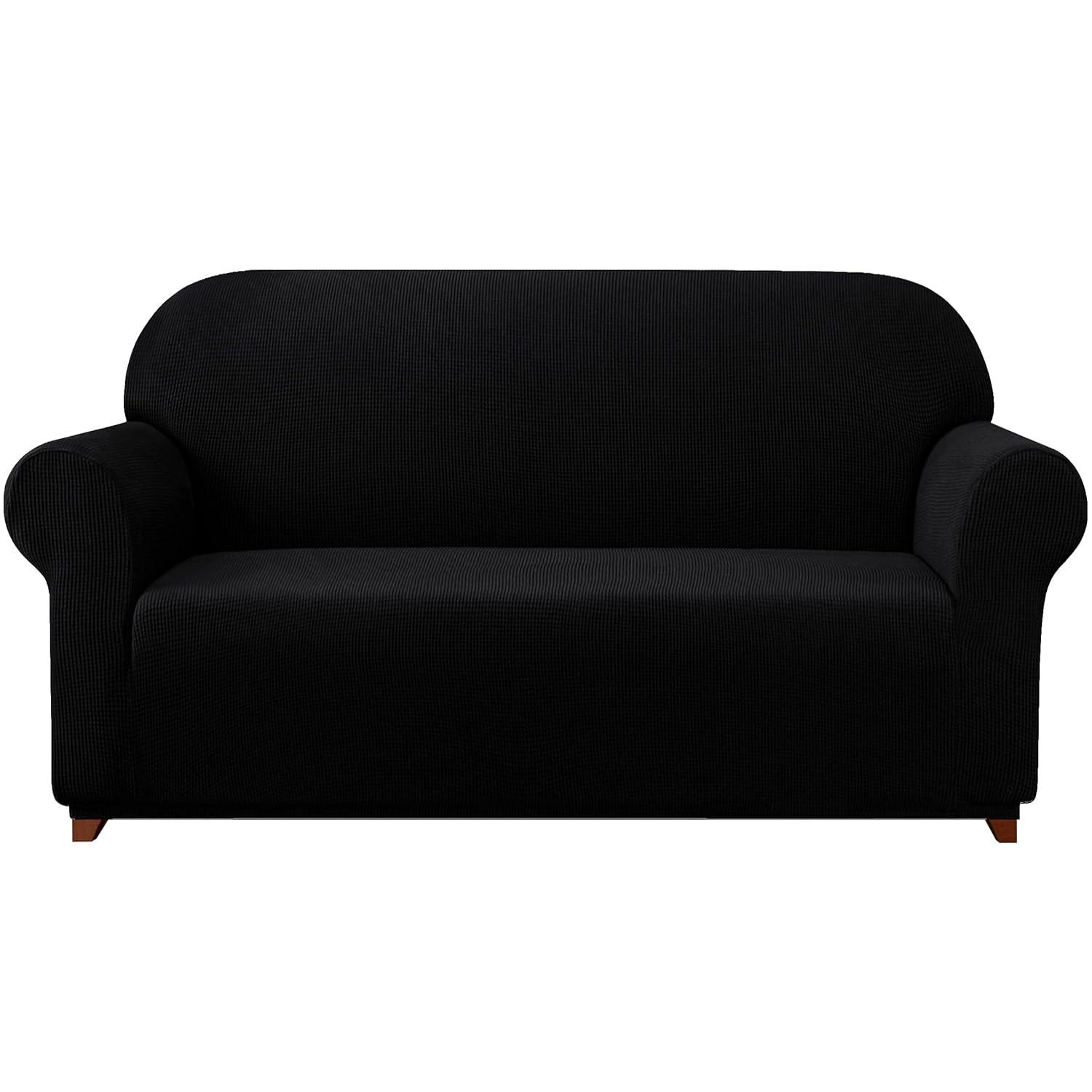 Subrtex Stretch 1-Piece Textured Grid Slipcover Sofa Cover, Black