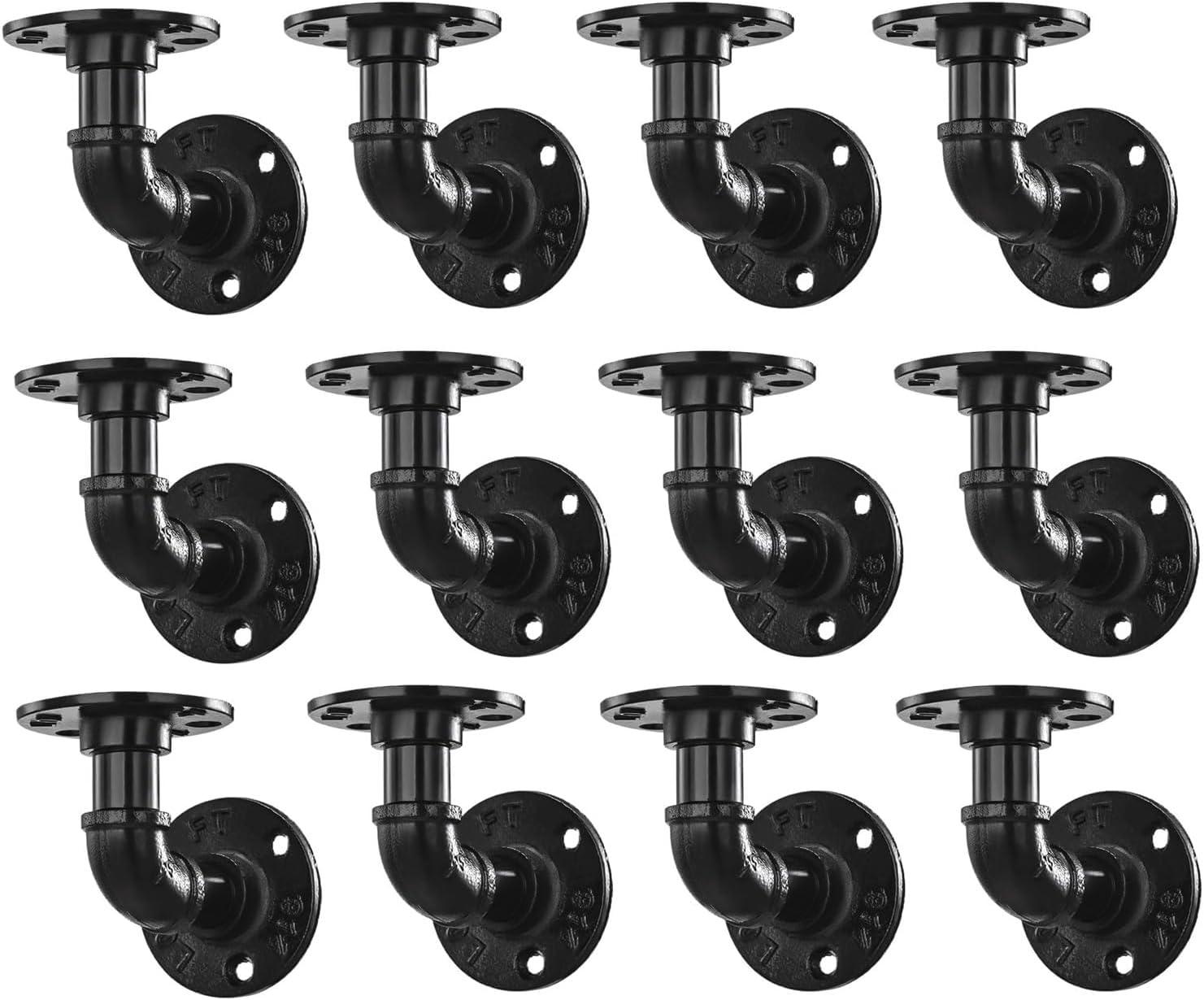 6 Pack Industrial DIY Wall Mount Pipe Shelving Brackets, Vintage Black Iron Rustic Home Shelf