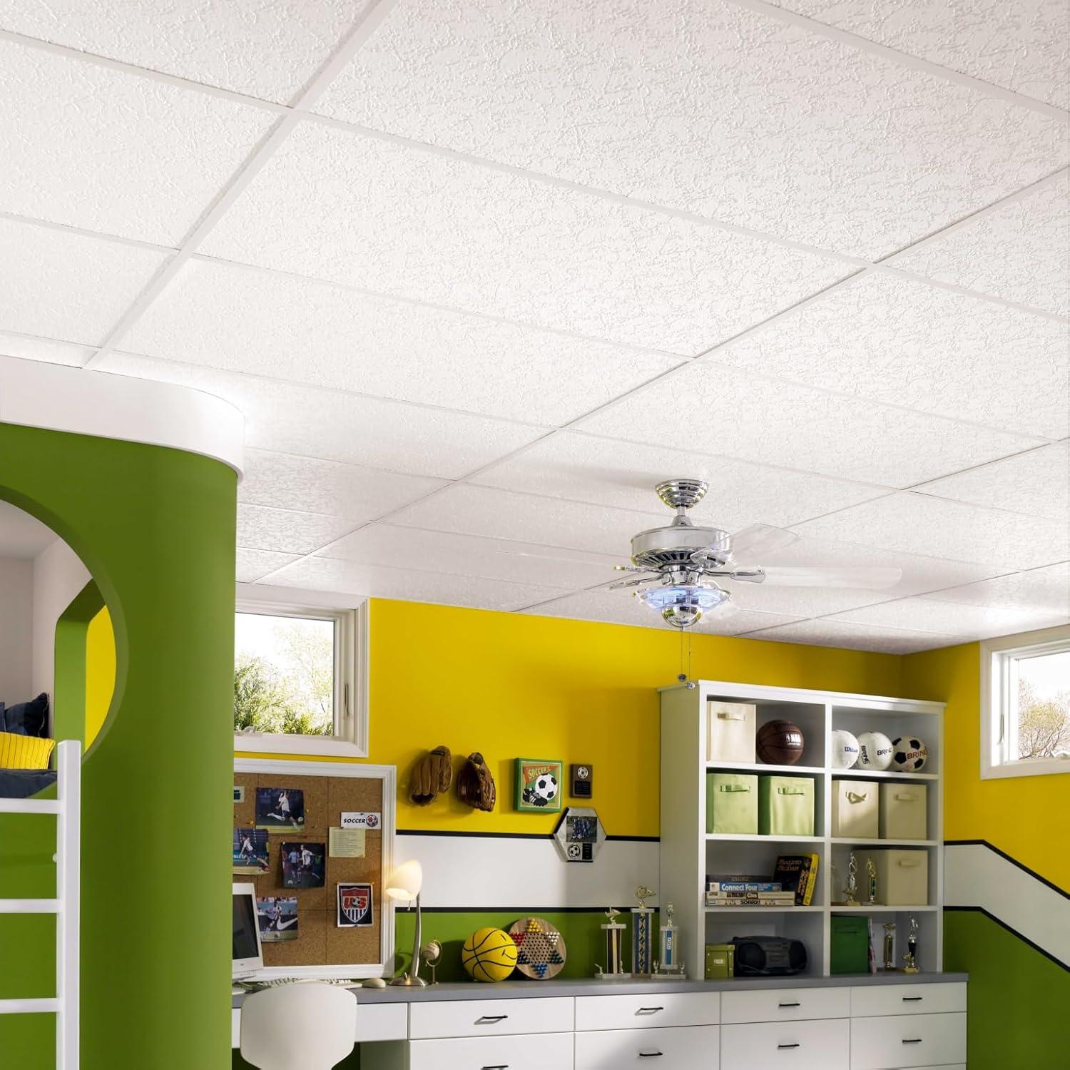 Grenoble White Textured Acoustic Ceiling Tiles, 24" x 48"