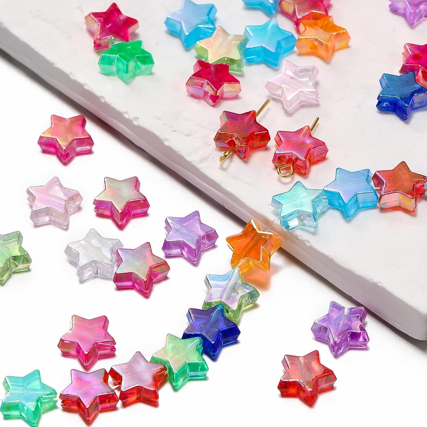 St. Kunkka 600 Pcs Acrylic Star Beads for Jewelry Making Craft DIY - 12 Mixed Colors, Clear Acrylic AB Colors Star Spacer Beads for DIY Bracelet, Necklace, Earrings