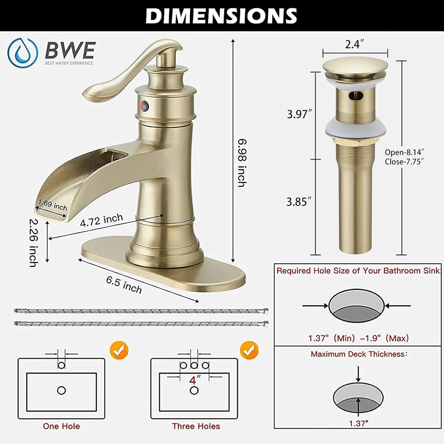 Brushed Gold Waterfall Single Handle Bathroom Faucet