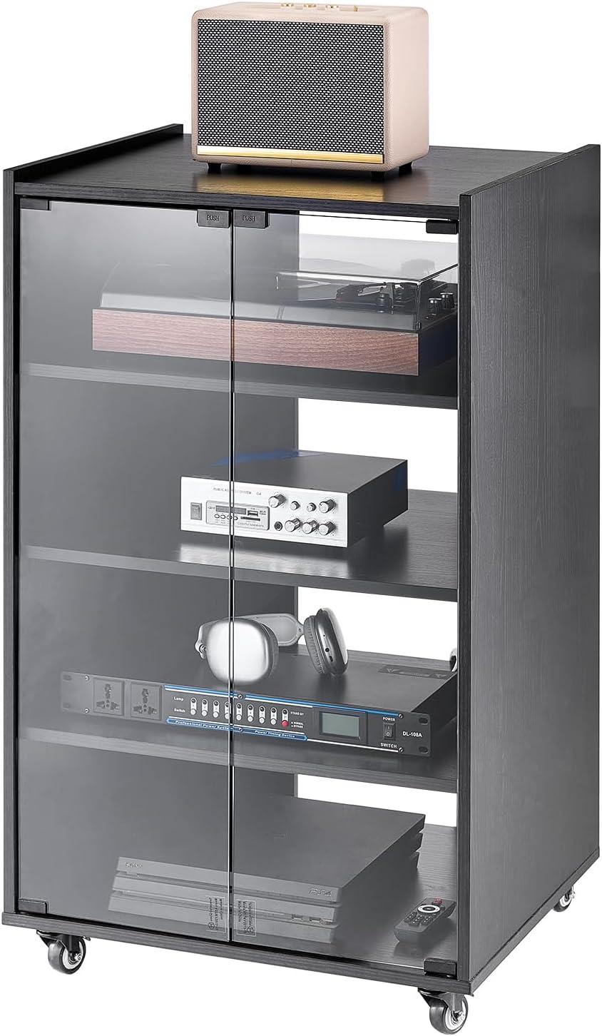 VEVOR 5-Tier AV Media Stand with Wheels, Wooden Audio-Video Media Stand for DVD Players/Cable Boxes/Games Consoles