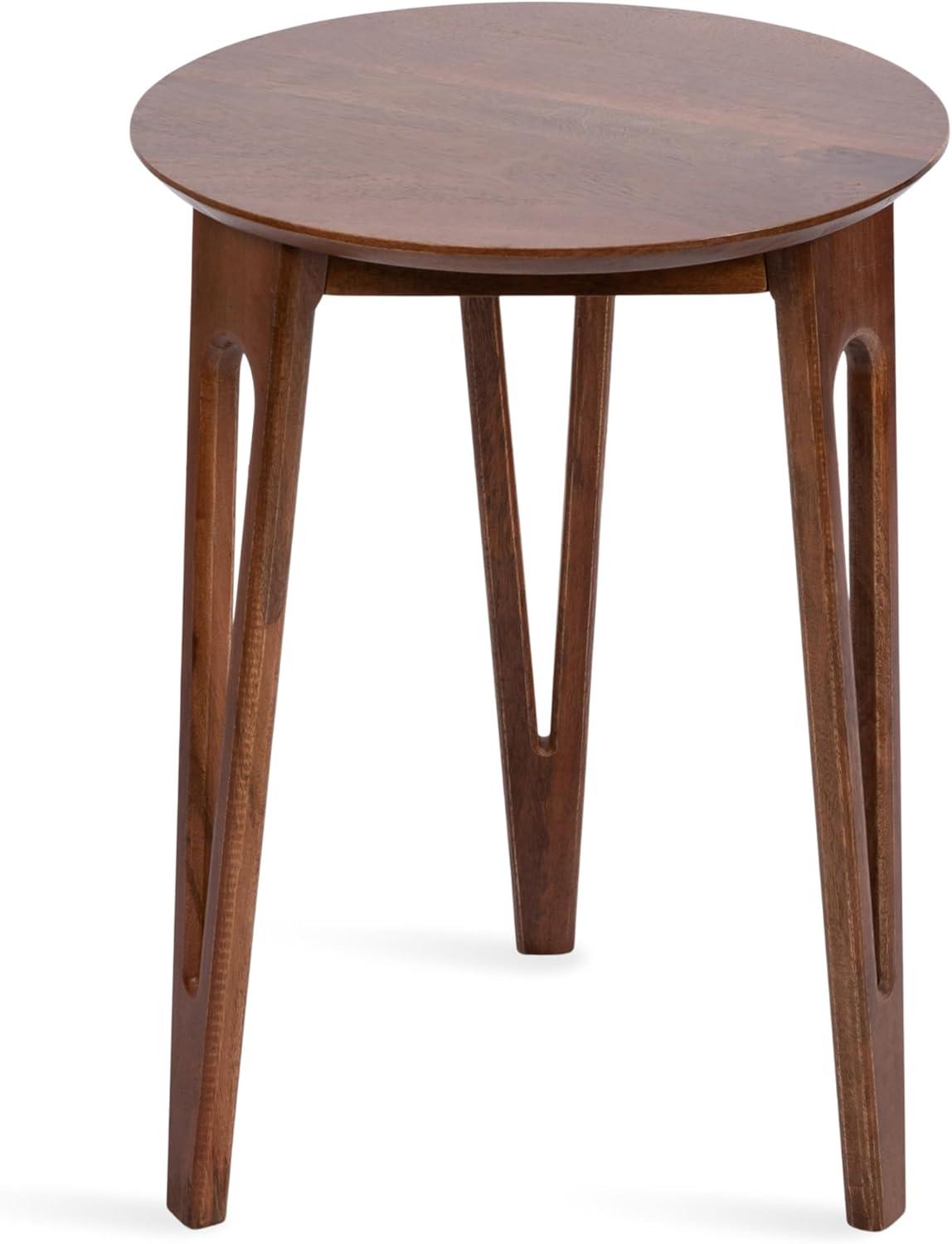 Walnut Brown Round Mango Wood Accent Table with Hairpin Legs