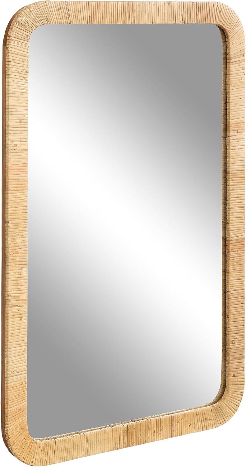 Natural Rattan Rectangular Wall Mirror with Rounded Corners