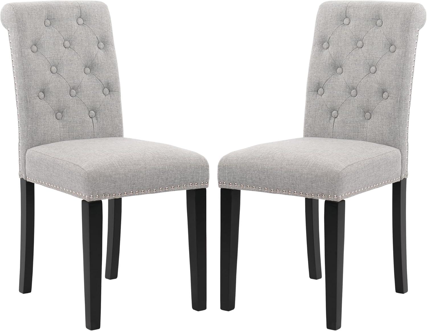 Charcoal Fabric Set Of 2 Dining Chairs Contemporary Plush Cushion Side Chairs Tufted Back Chair Kitchen Dining Room