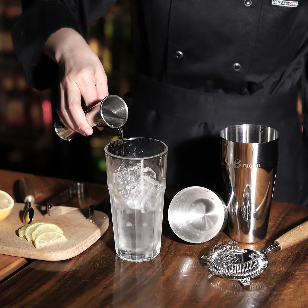 Stainless Steel Mixology Bartender Kit with Wooden Stand