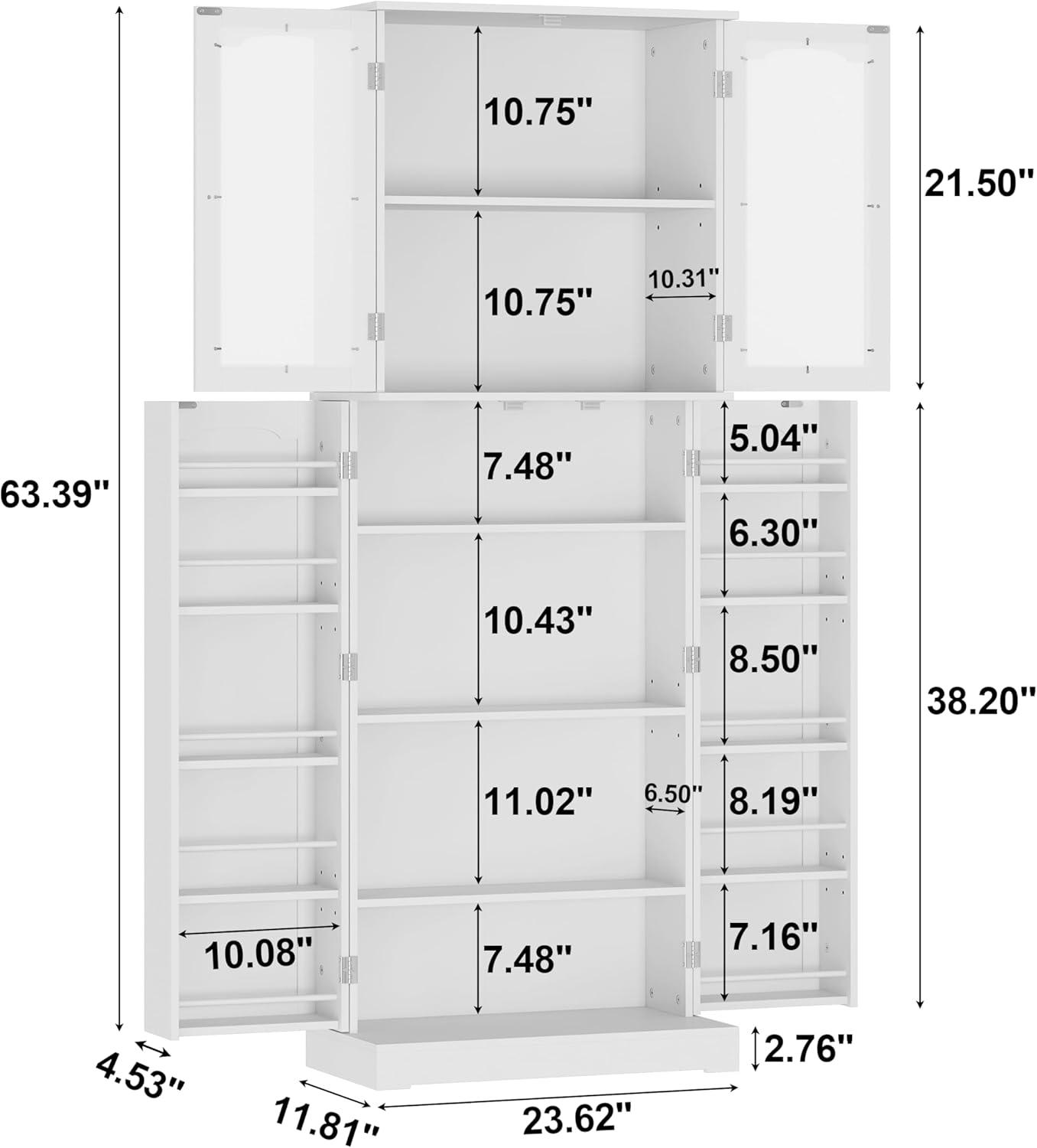 Latitude Run® HOMCOM 41" Modern Kitchen Pantry Freestanding Storage Cabinet With Double Doors Adjustable Shelves For Living Room - White