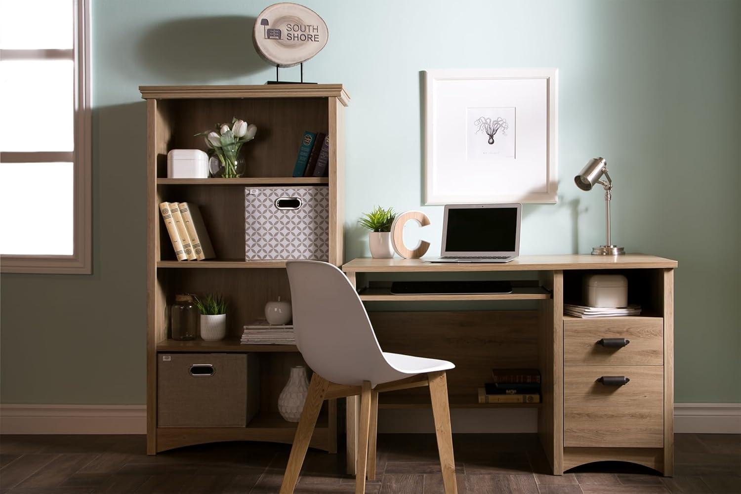 Gascony Computer Desk with Keyboard Tray Rustic Oak - South Shore: Modern Hutch Design, CPU Storage, Laminate Surface