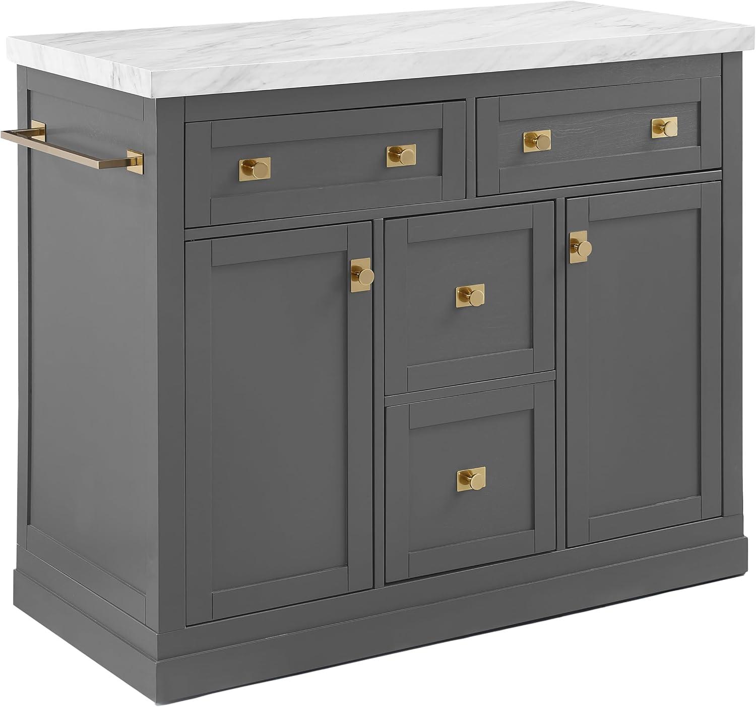 Claire Gray Wood Kitchen Island with Faux Marble Top