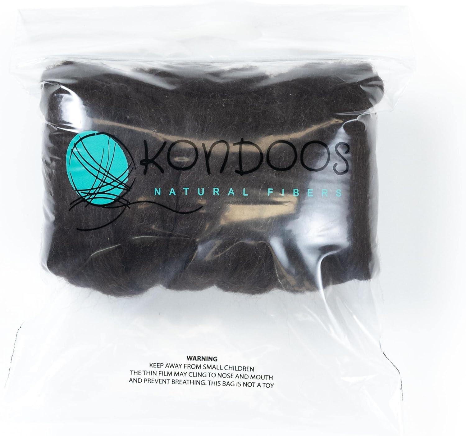 Kondoos Natural Wool roving, 8 OZ. Best core Wool for Needle,Wet Felting, handcrafts and Spinning. Natural Colors Bulk Yarn un-Dyed. (Dark Chocolate, 8 oz)