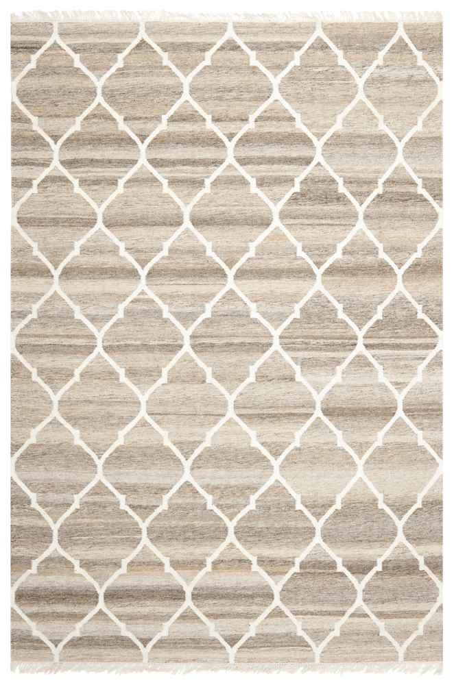 House of Hampton® Towles Natural Hand Woven Wool/Viscose/Cotton Geometric Rug in Ivory/Light Gray