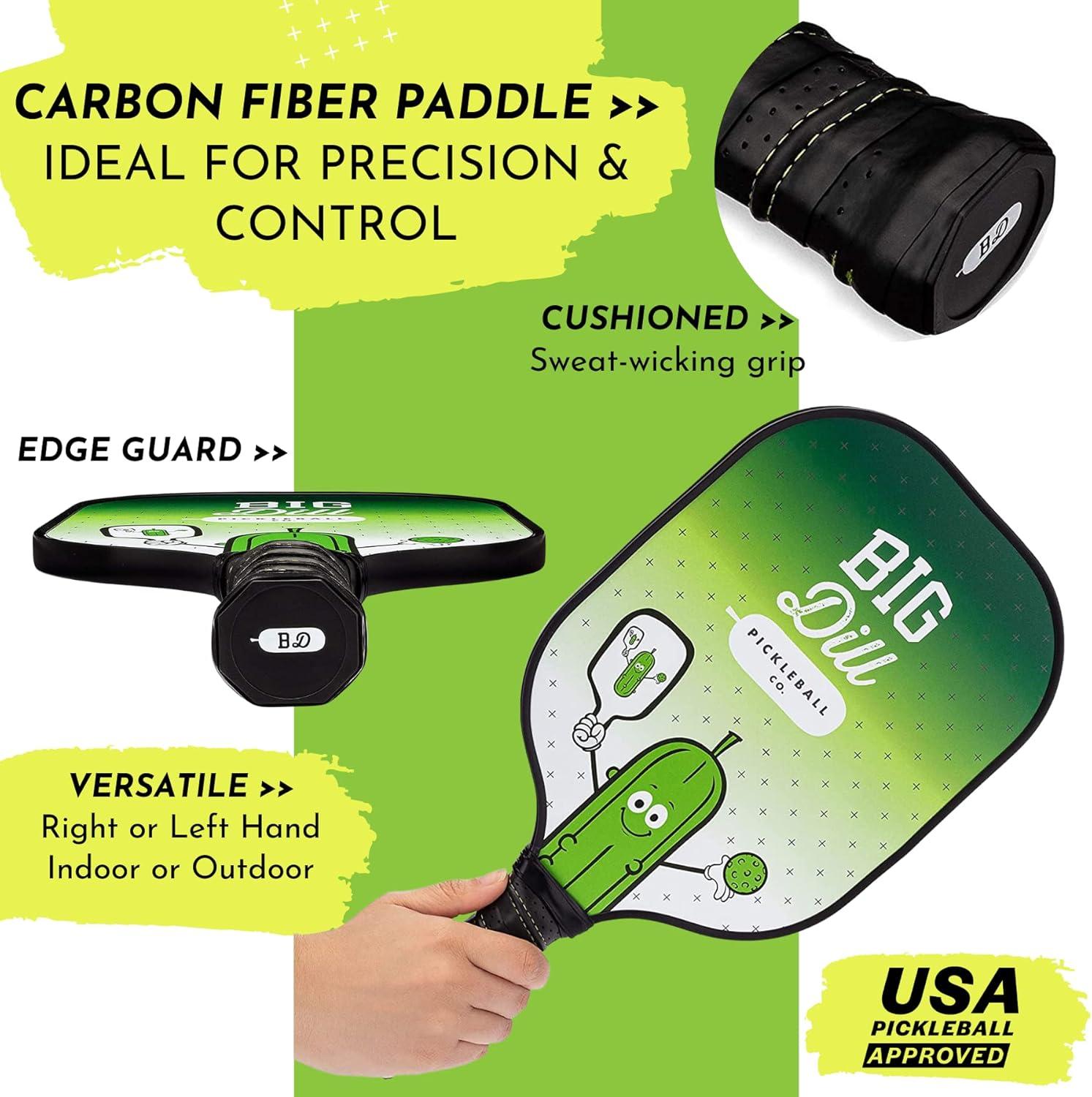Big Dill Pickleball Co. Original Graphite Carbon Fiber Pickleball Paddles Set of 2 Paddles with Covers, 2 Pickleballs & Bag — Top-Rated Pickleball Set