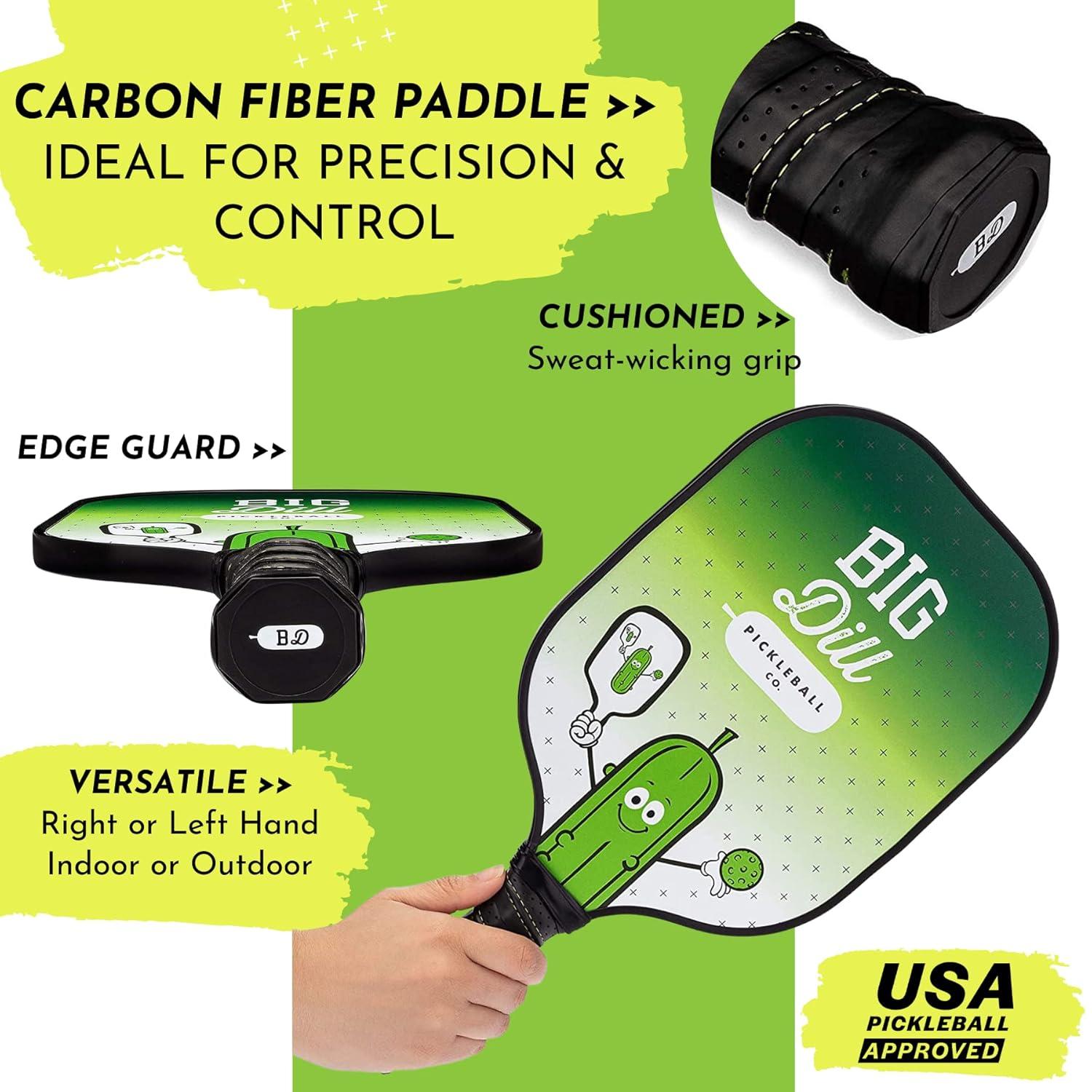 Big Dill Pickleball Co. Original Graphite Carbon Fiber Pickleball Paddles Set of 2 Paddles with Covers, 2 Pickleballs & Bag — Top-Rated Pickleball Set