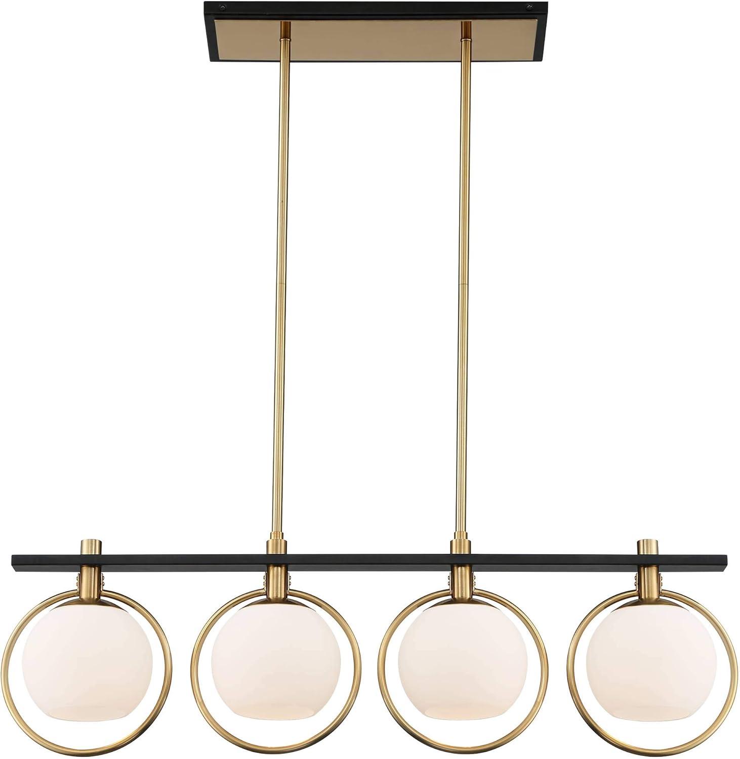 Carlyn 36" Brass and Black Glass LED Island Pendant Light