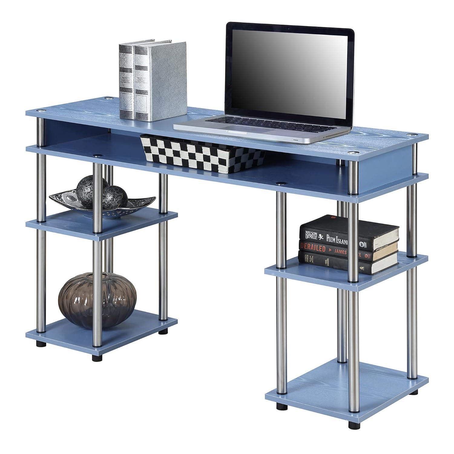 Blue Wood Desk with Drawer and Keyboard Tray, 48 in