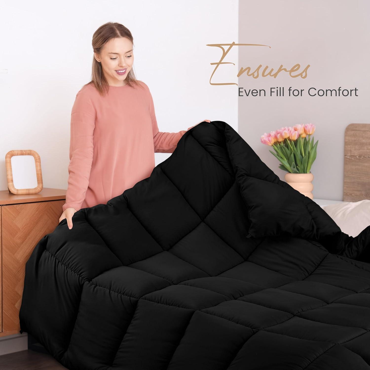 Utopia Bedding Comforters King Size, All Season Duvet Insert, Down Alternative Box Stitched Bed Comforter with Corner Tabs, Machine Washable (Black)