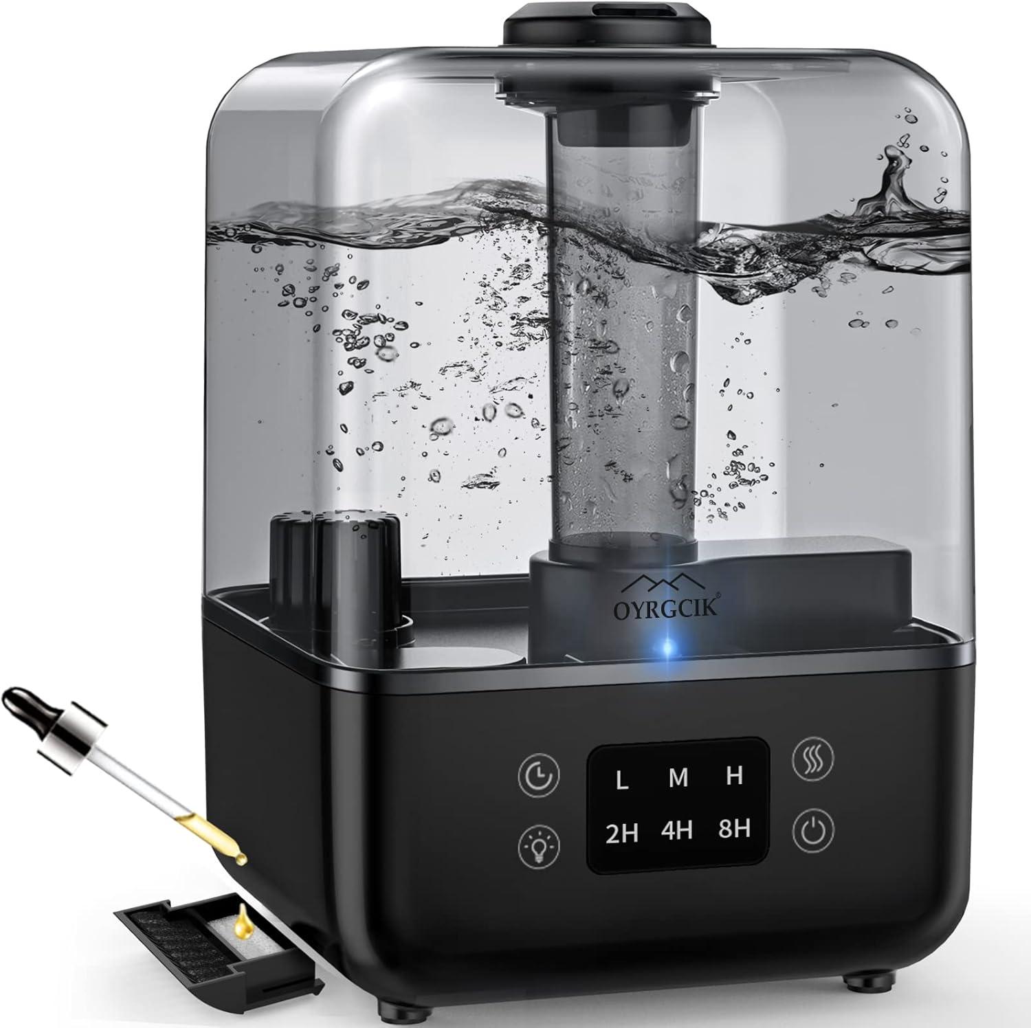 Humidifiers for Bedroom, Ultrasonic 5L Top Fill Humidifiers for Large Room Baby Home with 360° Rotation Nozzle, 3 Mist Levels, Auto Shut-Off, Timer, Essential Oil Diffuser, 30H Work Time, Quiet Black