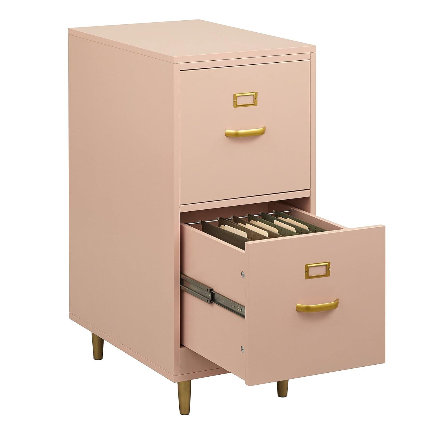 Buylateral 2 Drawer Dixie Filing Cabinet Blush Pink: Modern Vertical Storage, MDF Construction, 33"H x 15"W