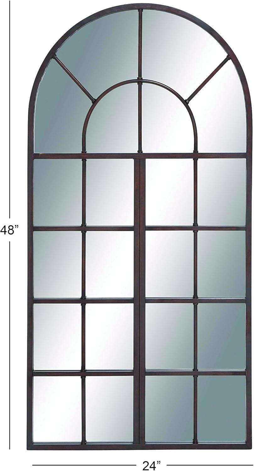 DecMode 24" x 48" Brown Window Pane Inspired Wall Mirror with Arched Top