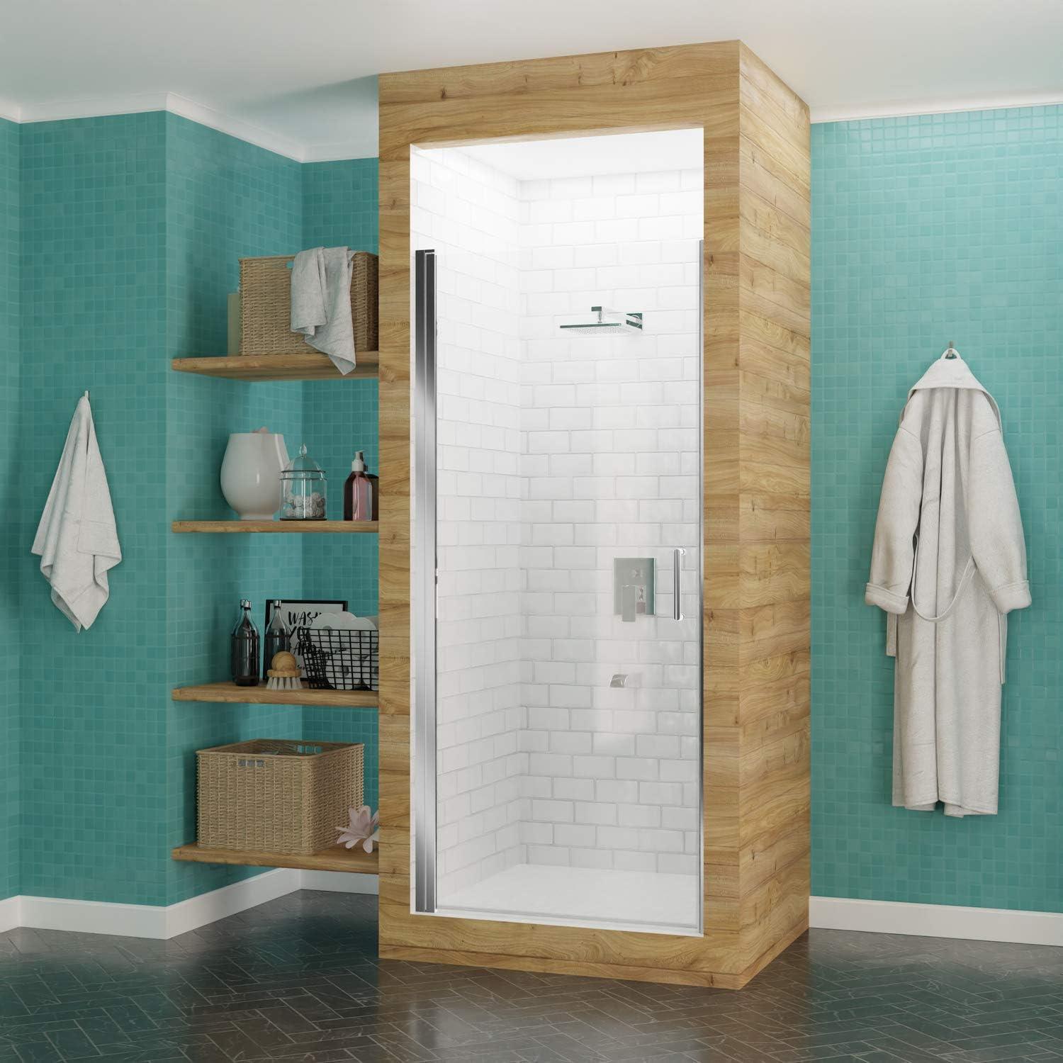 Lancer Series 23.4" W x 72" H Hinged Semi-Frameless Shower Door