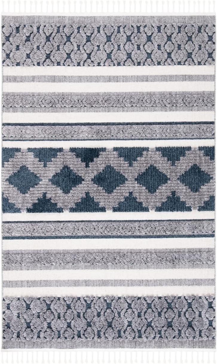 Marrakesh Blue and Ivory Hand-Knotted Synthetic Area Rug