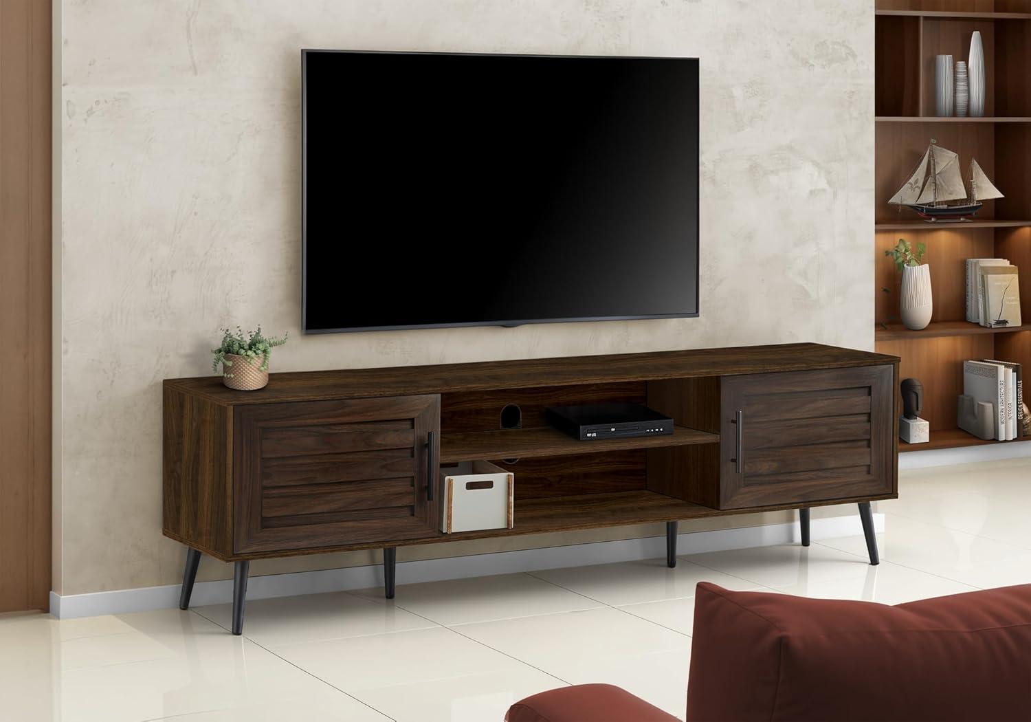 Monarch Specialties Tv Stand 72 Inch Console Media Entertainment Center Storage Cabinet Brown Laminate Black Wood Legs Transitional