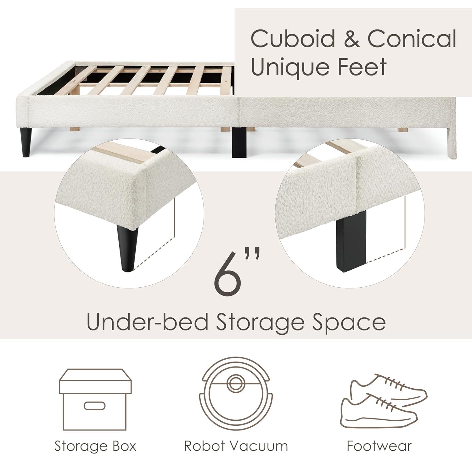24/7 Shop At Home Queen Heartwild Modern Boucle Upholstered Pillow Headboard Platform Bed: Smooth Finish & Wood Frame
