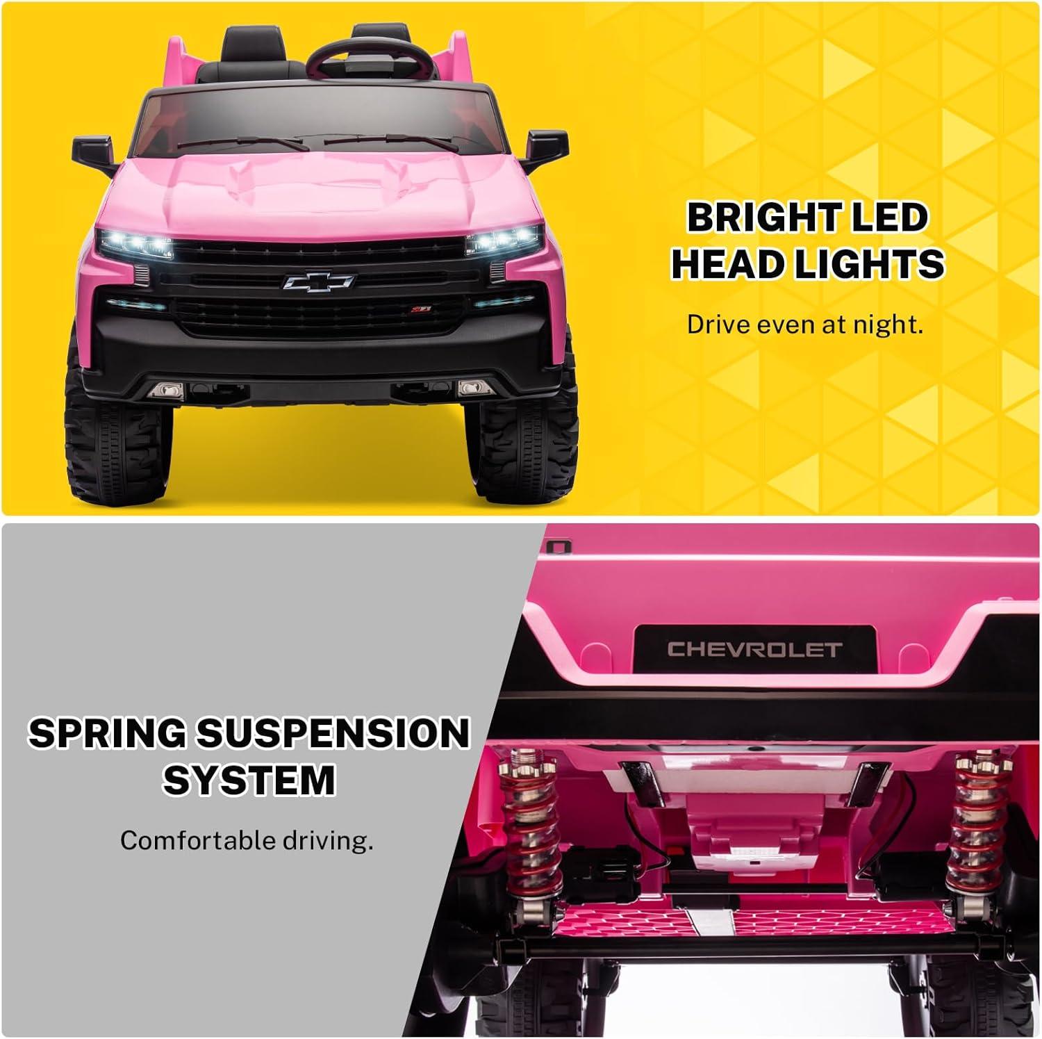 Chevrolet Silverado Autos Ride on con Motor de 24 V para Niños, Juguetes Ride on Extra Grandes de 2 Asientos con Control Remoto, Luz LED, Reproductor de MP3, Vehículos Eléctricos Camión Ride on para Niños y Niñas, Regalos, Azul