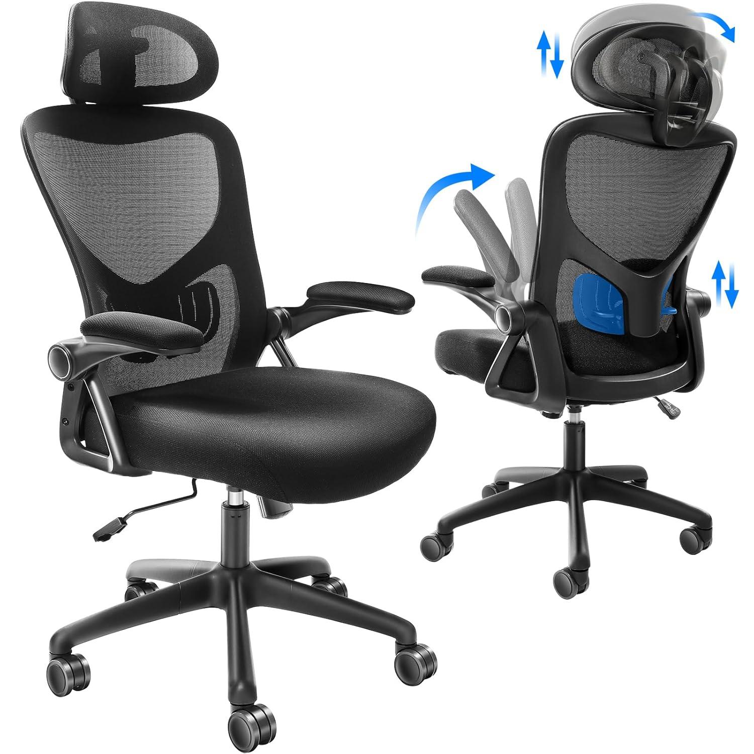 VEVOR Office Chair with Adjustable Lumbar Support, High Back Ergonomic Desk Chair with Adjustable Headrest, 2D Armrest, Ergonomic Office Chair Backrest, Computer Chair for Home Office
