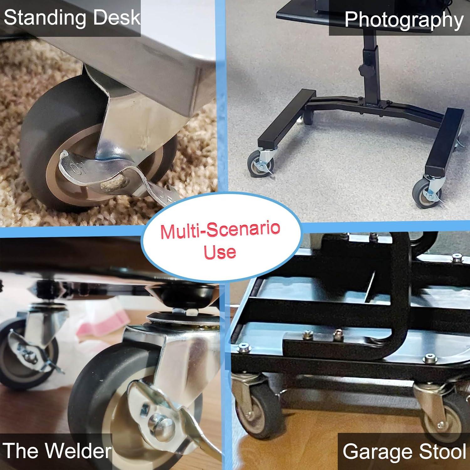 Caster Wheels, 3 Inch Stem Casters Set of 4, Heavy Duty Swivel Wheel with Brake, Metric Size M8-1.25-15 (Screw Diameter 8mm, Screw Length 15mm) Casters for Workbench Trolley, Furniture Dolly