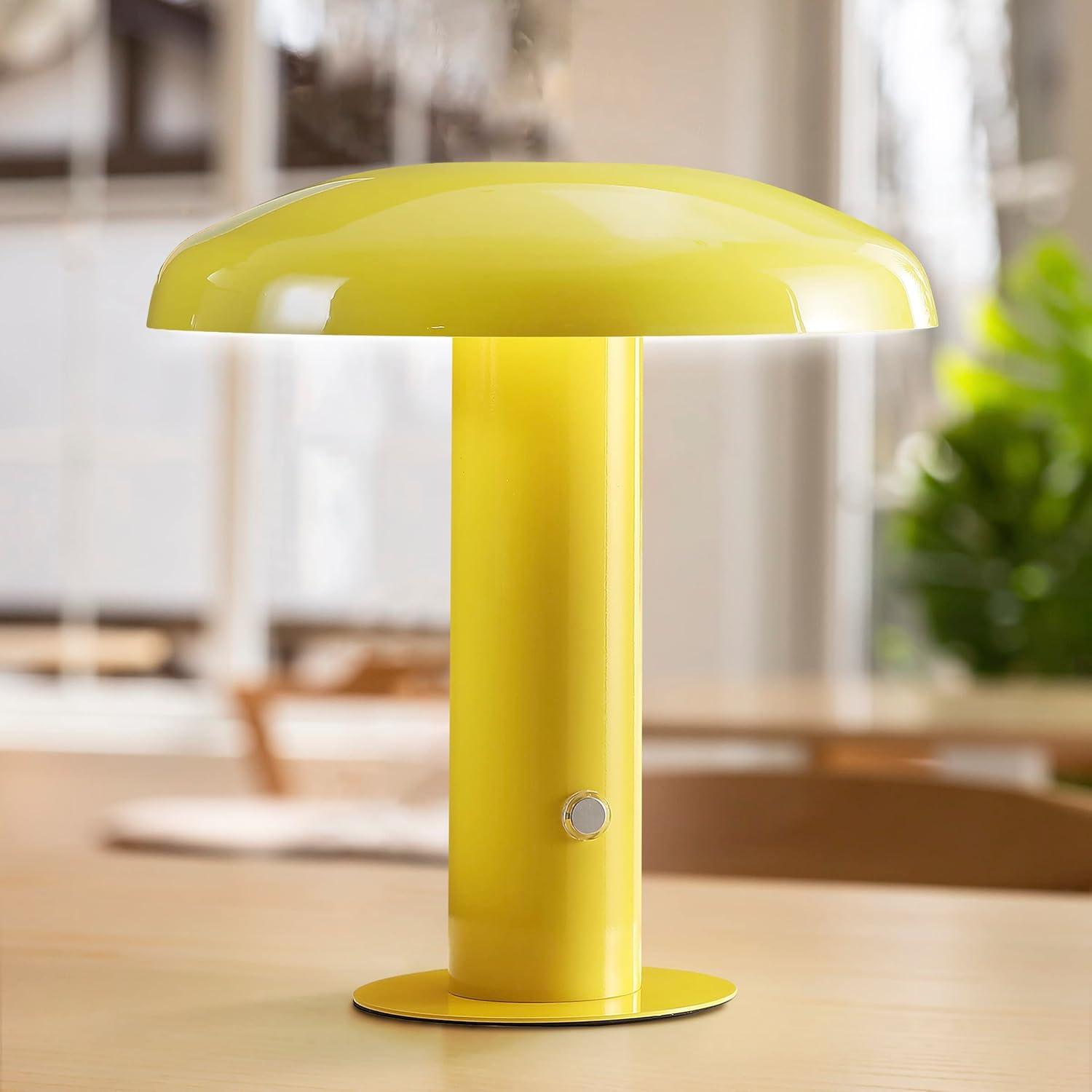 Suillius 11" Satin Yellow Cordless Metal Dome Table Lamp