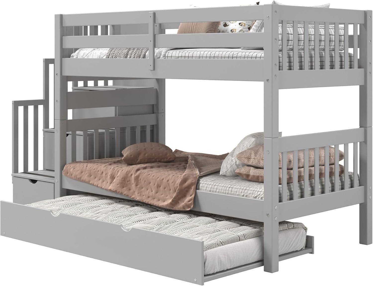 Bedz King Stairway Bunk Beds Twin over Twin with 3 Drawers in the Steps and a Twin Trundle, Gray