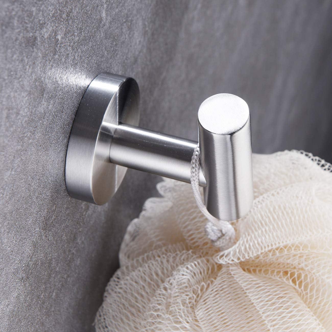 4-Piece Bathroom Accessories Set Brushed Stainless Steel Wall Mount - Includes Double Towel Bar, Hand Towel Rack, Toilet Paper Holder, Robe Hooks, BS100S4-BN